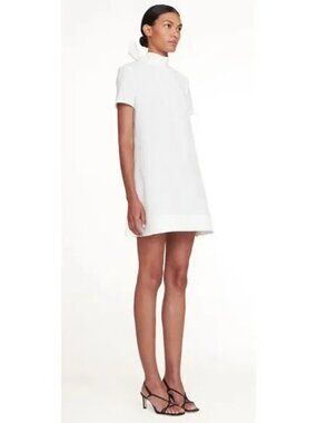 NWT STAUD High Neck Self-Tie Bow Short Sleeve Ilana Mini Dress White S